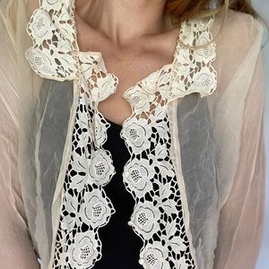 Victorian Vintage Sheer Blush Jacket Shirt Lace